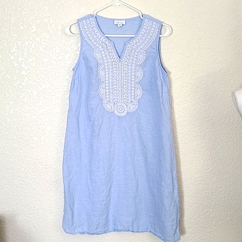 J.jill love linen dress with embroidery and beads, XS